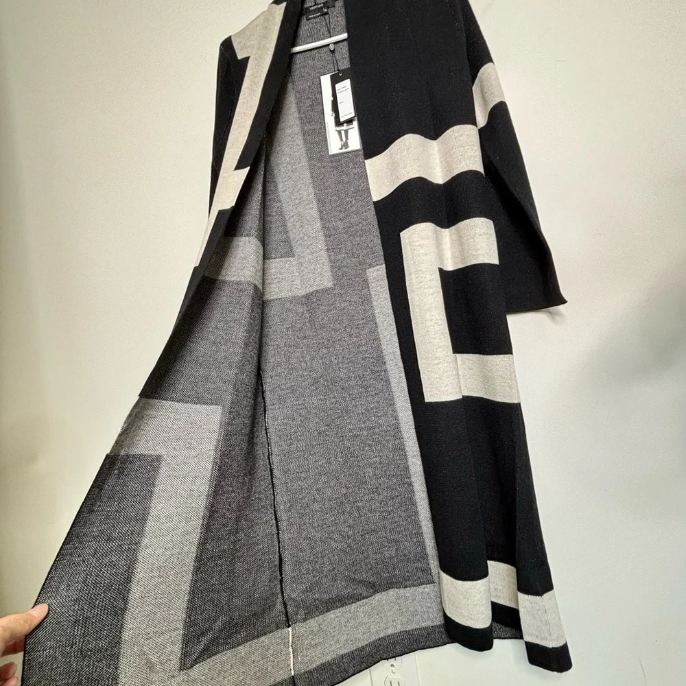 BN9 Vertigo Colorblock Long Cardigan Open Knit Black XS NWT‎